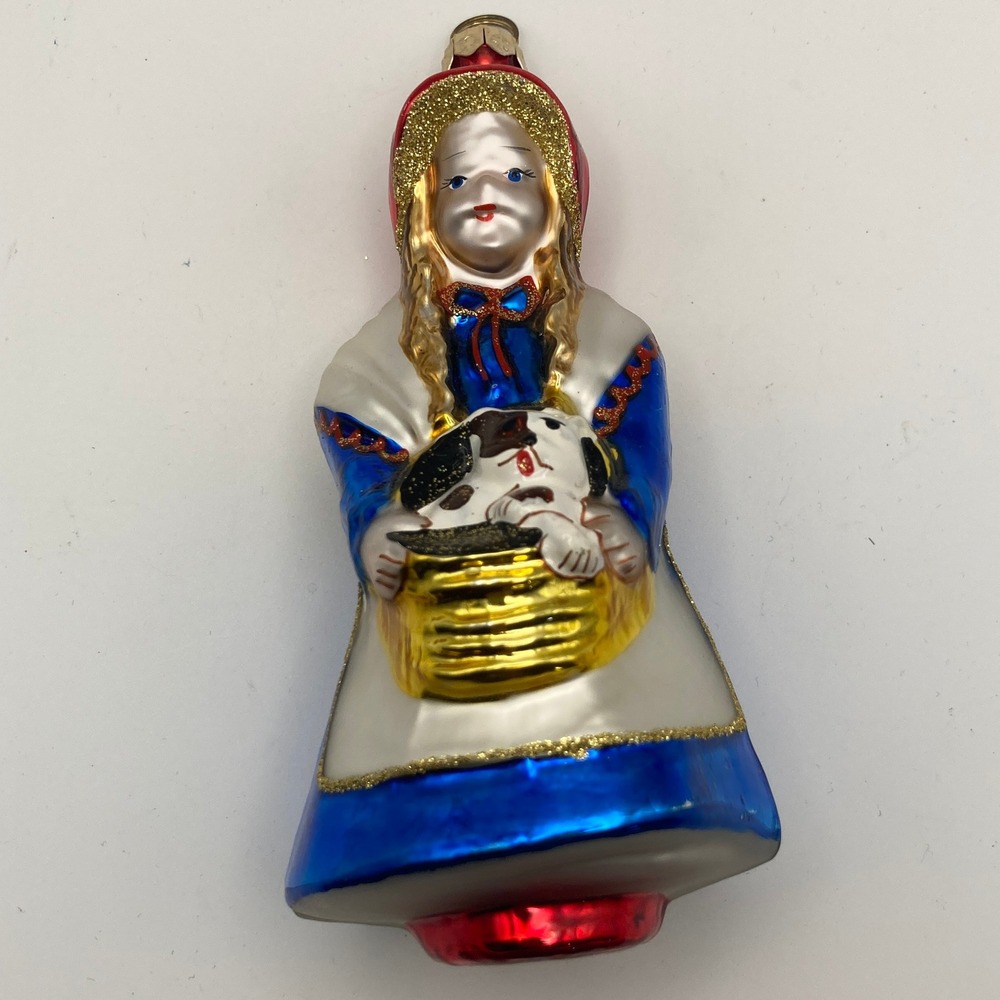 Vtg Glass Wizard of Oz Dorothy & Toto Christmas Ornament